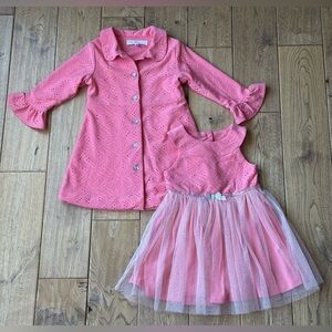 Nanette Baby Coral Pink Tulle Dress and Matching Coat Set size 24 Months
